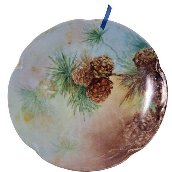 Antique J&C Louise Bavaria 1898-1923 White Brown Green Pine Cones Scalloped - Picture 7 of 12